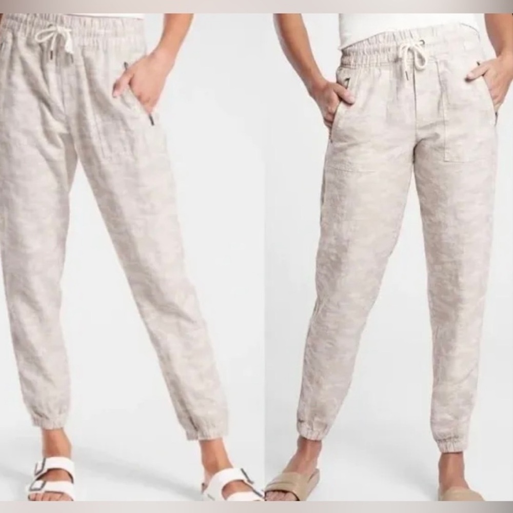 Athleta Cabo Tide Linen Jogger Natural Camo Size 8 P